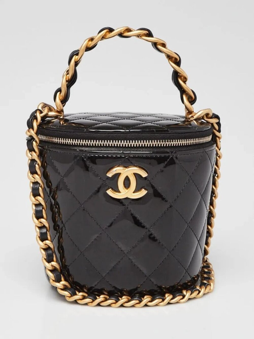 Chanel Black Quilted Patent Leather Afternoon Tea Top Handle Vanity Case With...